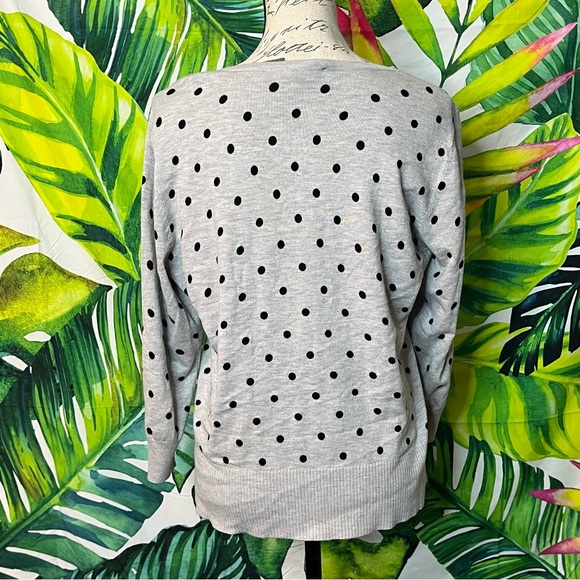 T Tahari XL Grey Polka Dot Stud Snap Office Lightweight Fitted Preppy Cardigan - Picture 4 of 12